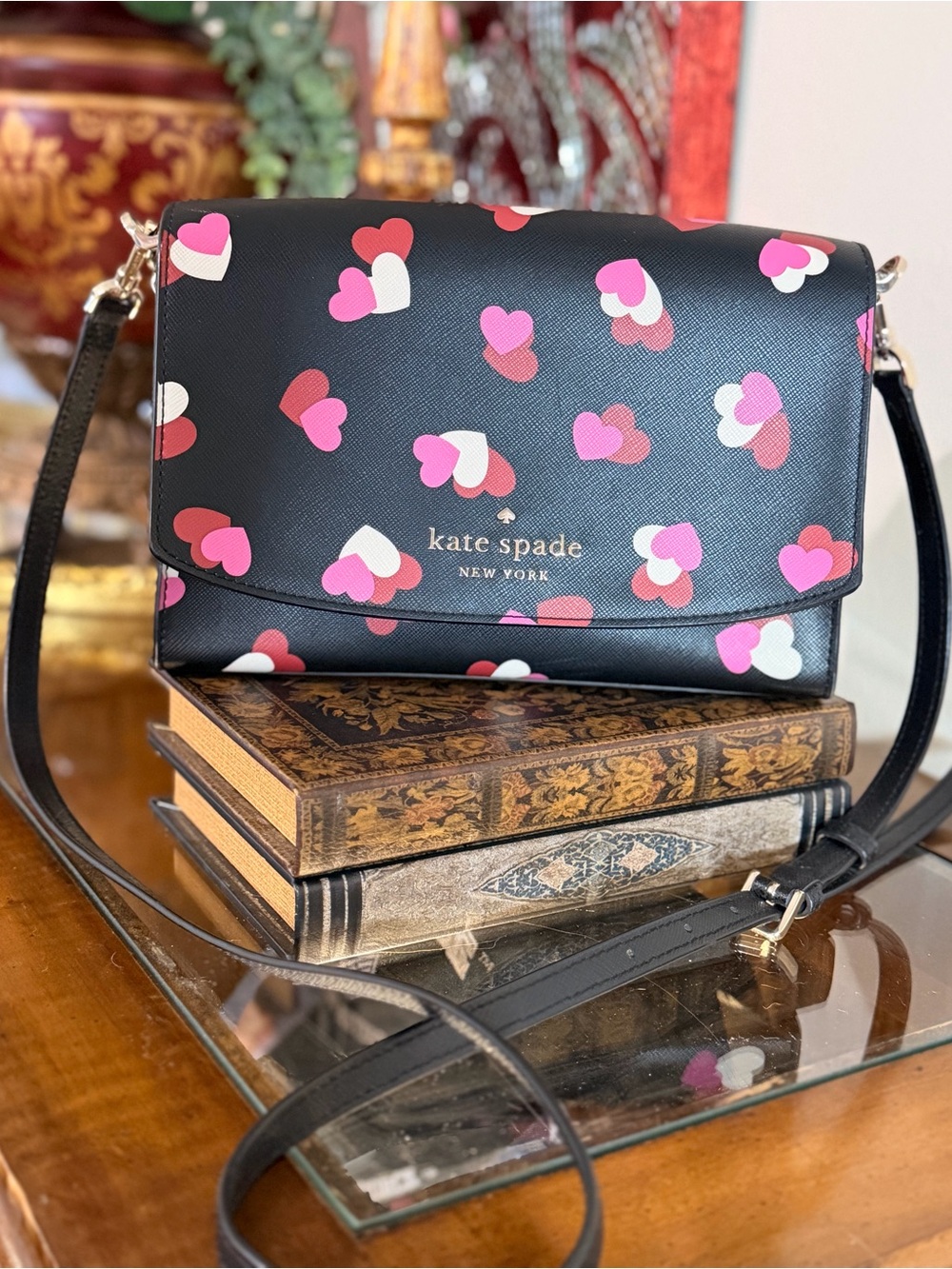 Kate Spade Carson Flutter Hearts Crossbody Silver Chain Leather Purse Feminine